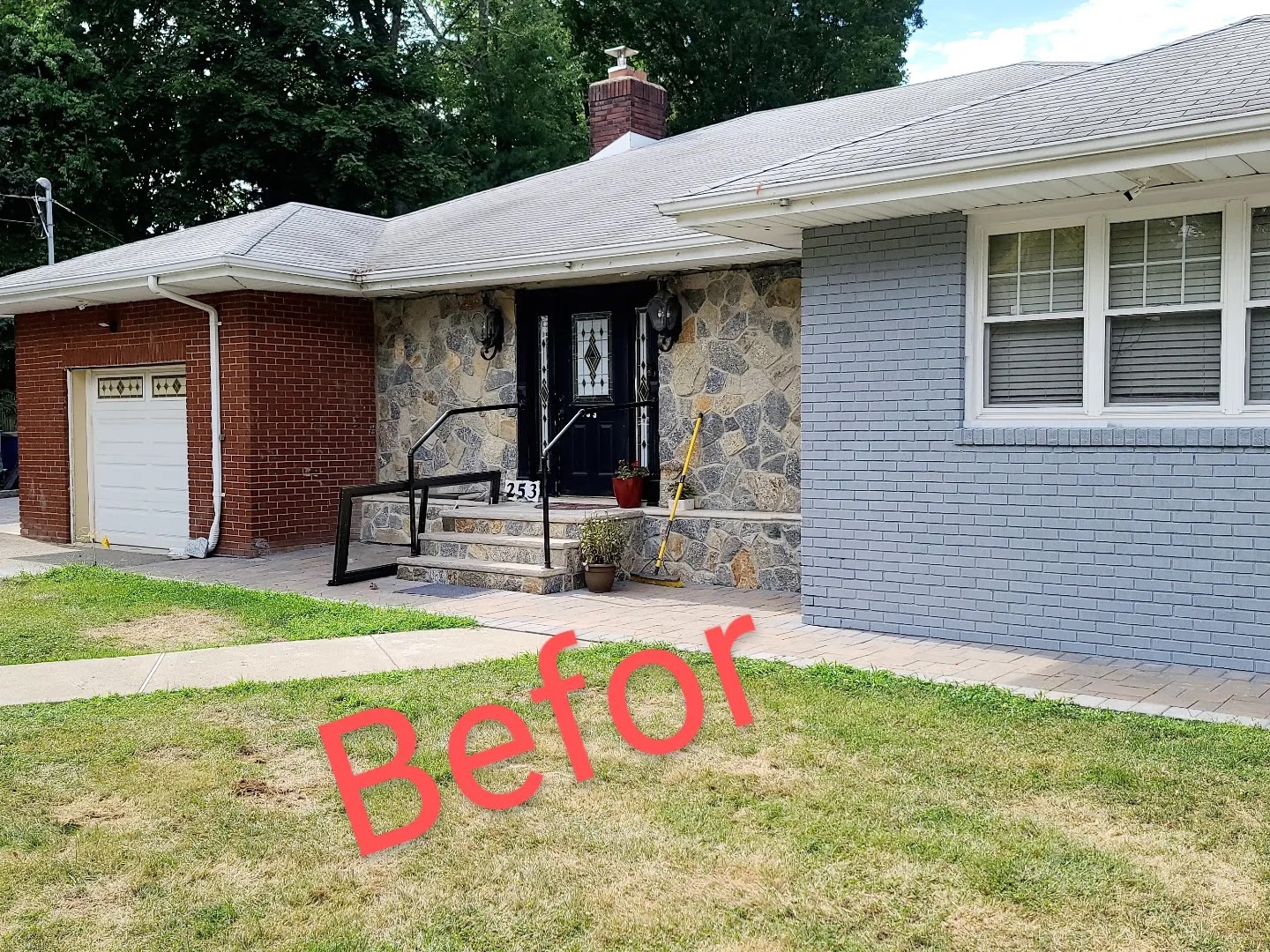 Before — Brick ranch exterior