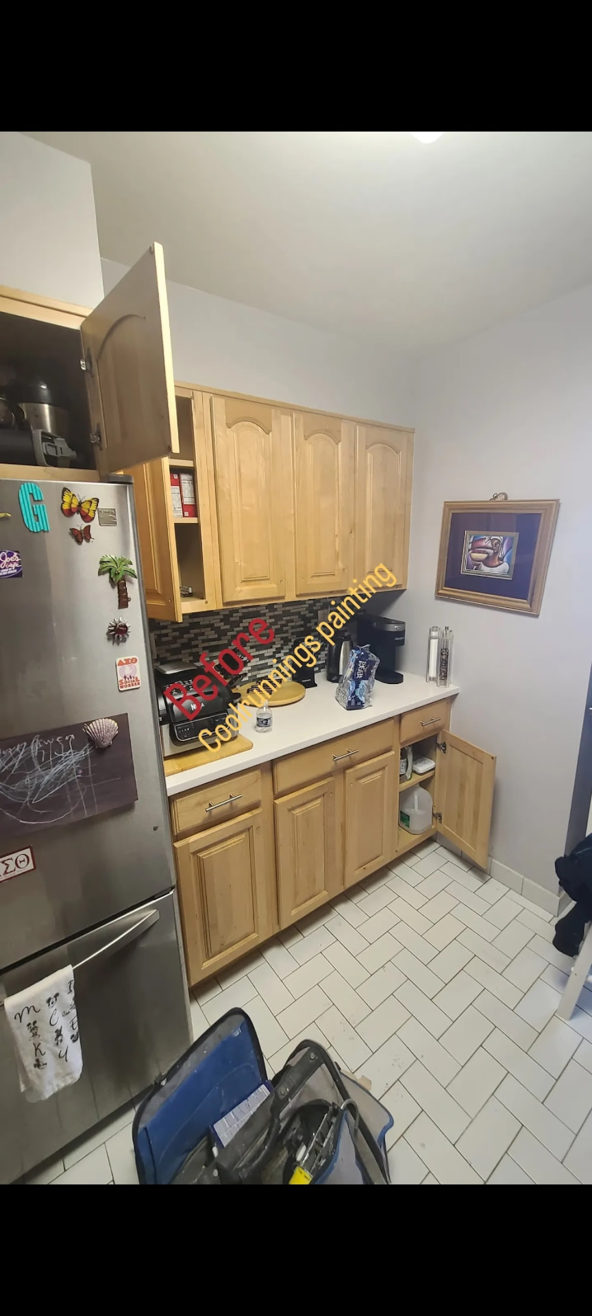 Before — Oak kitchen cabinets to gray